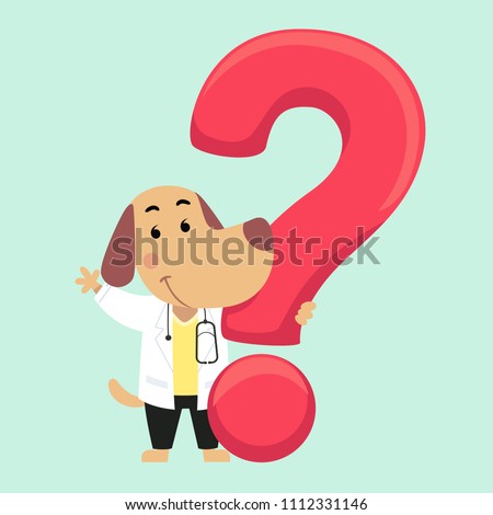 Illustration of a Dog Veterinarian Wearing White Coat and Stethoscope Holding a Question Mark