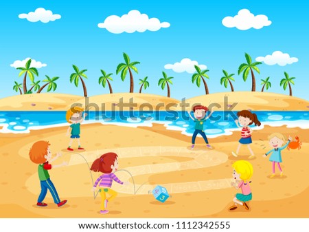 Children Playing Next to the Beach illustration