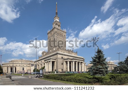 One of the highest building of Europe - Palace of Culture and Science in Warsaw, Poland Royalty-Free Stock Photo #111241232