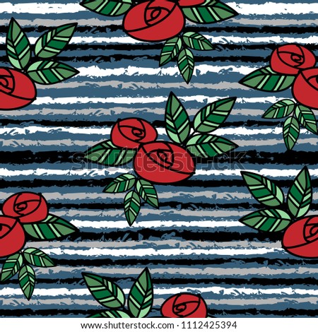 Red rose seamless pattern with simple roses texture in doodle style. Tiny flowers seamless pattern.