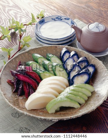 tsukemono pickles assortment, traditional japanese food