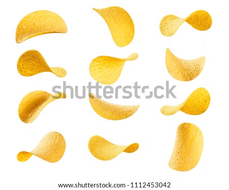Collection of potato chips, isolated on white background Royalty-Free Stock Photo #1112453042