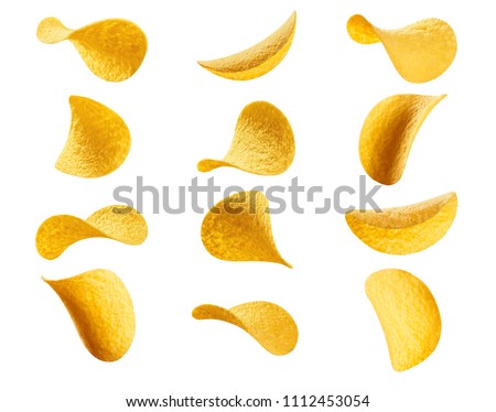 Collection of potato chips, isolated on white background Royalty-Free Stock Photo #1112453054