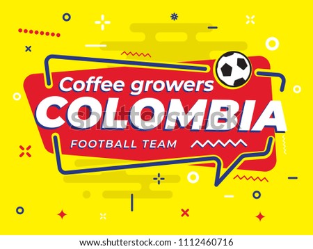 Speech Bubble COLOMBIA with icon football, soccer ball. Vector Illustration.