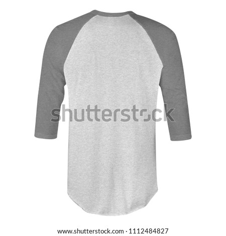 blank t-shirt raglan 3/4 sleeves with grey and heather grey color in black view for mockup template. isolated white background