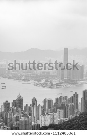 Hong Kong harbour Black and White, dusty day