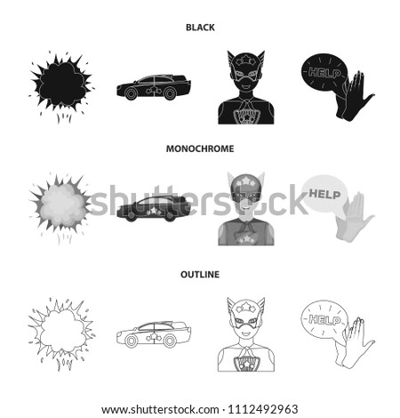 Explosion, fire, smoke and other web icon in black,monochrome,outline style.Superman, superforce, cry, icons in set collection.