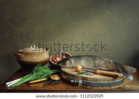 Kitchen still life with fish