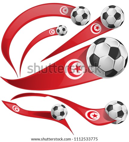 tunisia flag set with soccer ball isolated on white background