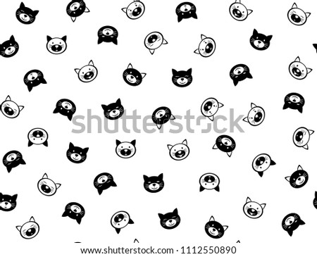 Vector  funny cats  seamless pattern, black and white  silhouettes, isolated on white.