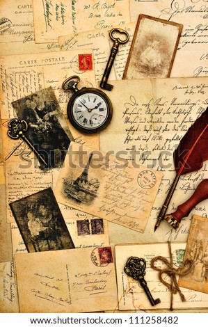 old post cards, letters and photos. nostalgic vintage background