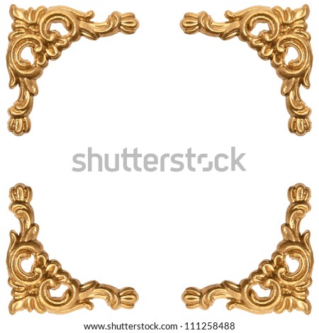 golden elements of carved frame on white background with clipping path