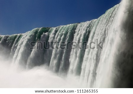 The view of the waterfall on the blue sky background. Niagara Falls, Ontario