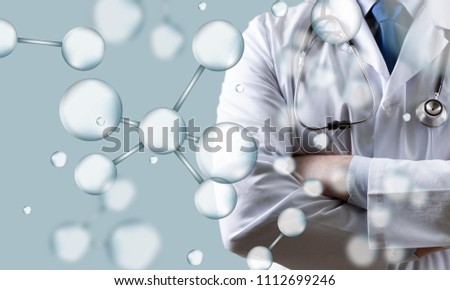 Doctor on blurred molecule background
