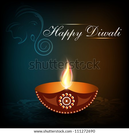 Beautiful illuminating Diya background for Hindu community festival Diwali or Deepawali in India. EPS 10.