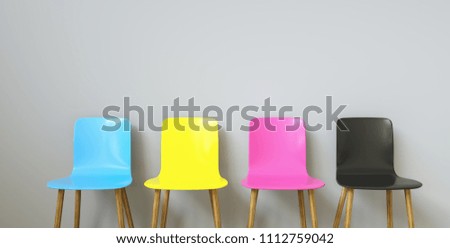 CMYK Colored Chairs , with copy space for individual text  Royalty-Free Stock Photo #1112759042