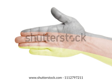 Man hand sign with German flag isolated on white background