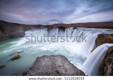 Early Morning Light At Godafoss Waterfall In The North Of Iceland