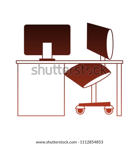 Office desk and chair red lines