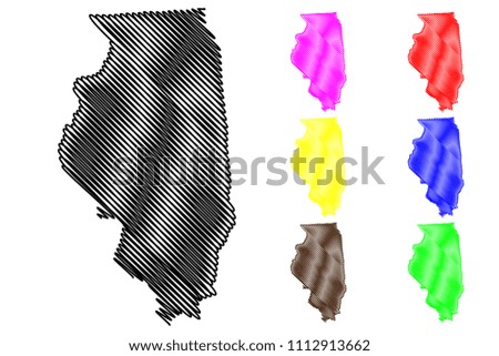 Illinois map vector illustration, scribble sketch Illinois map black, red, blue, green, yellow, purple