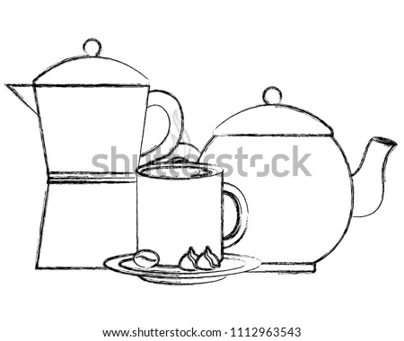 coffee maker and teapot cup and cocoa nuts chocolate