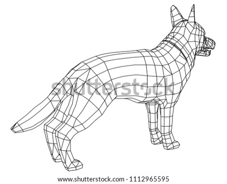 Dog polygonal lines illustration. German Shepherd dog vector on white background