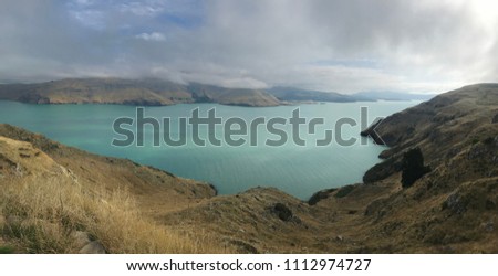 Panoramic view of Lyttelton harbor near Christchurch New Zealand.
