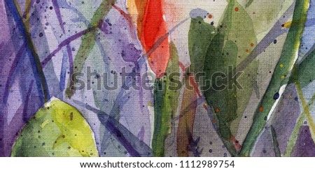 Flowers in the flowerbed. sunlight. leaves. watercolor. background.