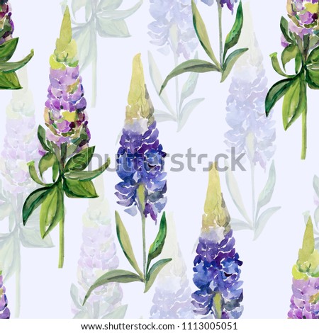 Decorative image of wildflowers. Seamless pattern lupine.
