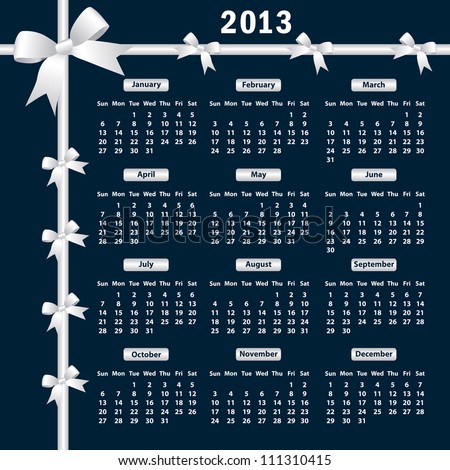 Calendar 2013 year with white bows on a dark background. Raster version also available.