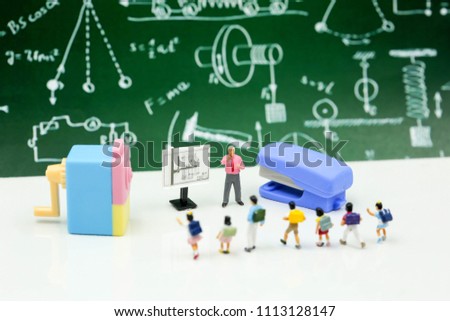 Miniature people : Teacher and students , children with School supplies and piano , Back to school concept.