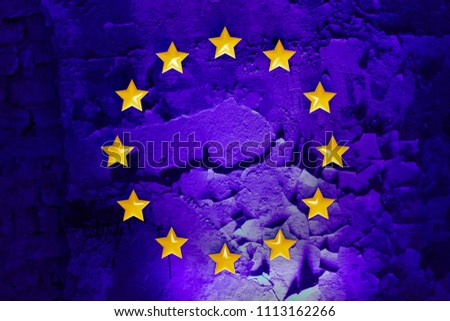 European union flag 3D stars on old painted background