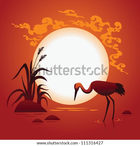  Sunset landscape with bird