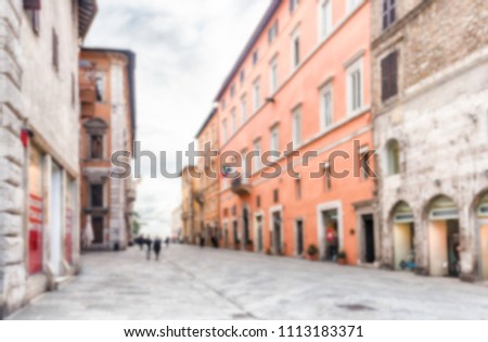Defocused background of Corso Vannucci, main street of Perugia, Italy. Intentionally blurred post production for bokeh effect