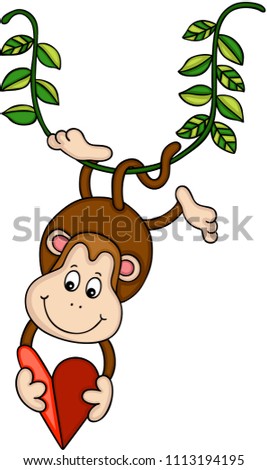 Hanging monkey holding a red heart
