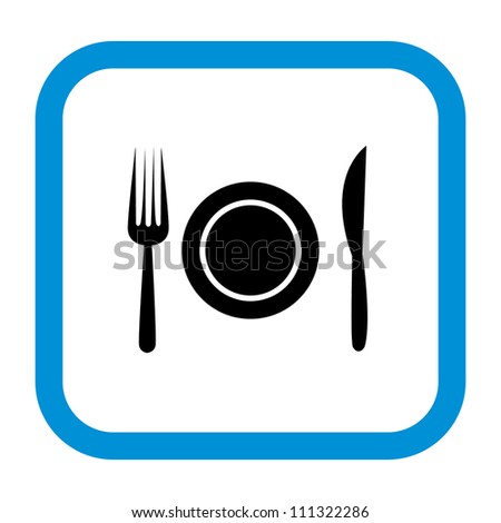 restaurant sign, vector, fork, knife and plate in blue