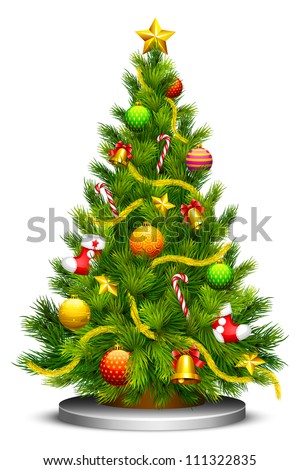 vector illustration of decorated Christmas tree