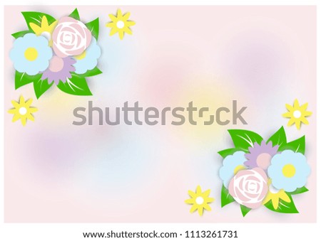 Colorful and various flowers in pepper cut style put on lower right and upper left isolate on blurry colorful and pink background. 
