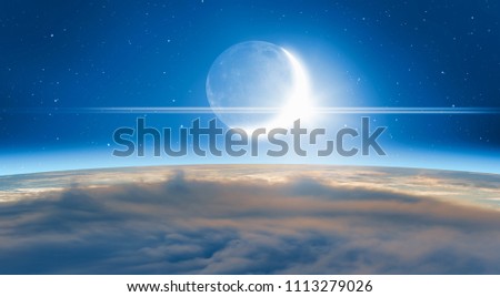 Earth and moon view from space. Elements of this image furnished by NASA