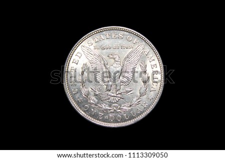 United States of America silver coin One Dollar 1921 on black background
