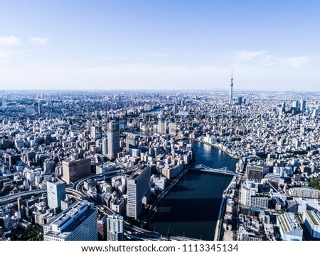 Sky tree and Tokyo seen from the top.