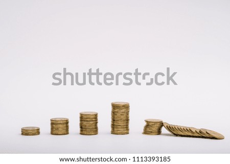 inflation concepce. Coins increasing value chart with arrow. Company growth image. income company. White background.