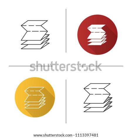 Folded paper leaflet icon. Flat design, linear and color styles. Blank brochure. Isolated raster illustrations