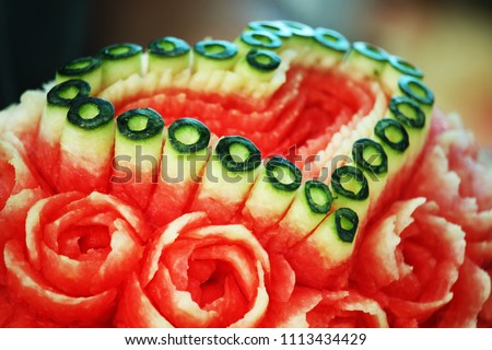 Flowers carved from a watermelon