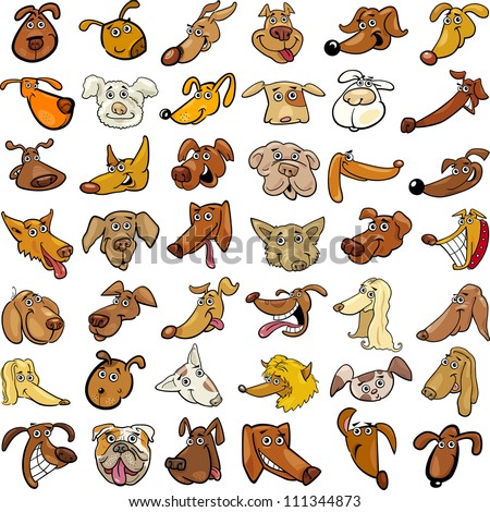Cartoon Illustration of Different Funny Dogs Heads Huge Set