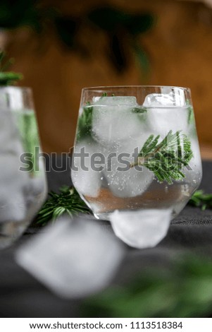 Glass with ice and rosemary