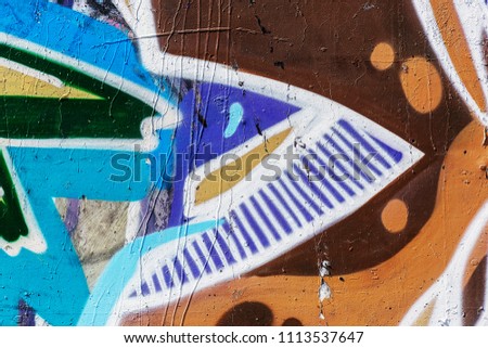 Beautiful street art graffiti. Abstract creative drawings of fashionable colors on the walls of the city. Urban contemporary culture. Abstract stylish drawing, label on the wall, fragment of graffiti