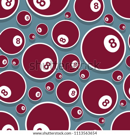Billiards pool snooker 8 ball symbol Printable seamless pattern. Vector illustration. Ideal for wallpaper, packaging, fabric, textile, paper design and any kind of decoration.
