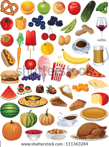 A collection of vector food items