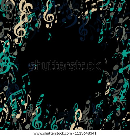 Round Frame of Musical Symbols. Modern Background with Notes, Bass and Treble Clefs. Vector Element for Musical Poster, Banner, Advertising, Card. Minimalistic Simple Background.
